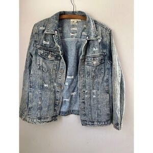 Honey Punch Distressed Acid Wash Denim Jacket Size M Festival Streetwear Retro